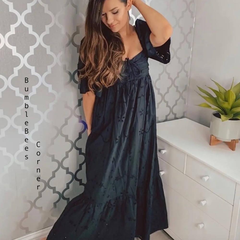 Zara Black Maxi Dress with Eyelet Detail